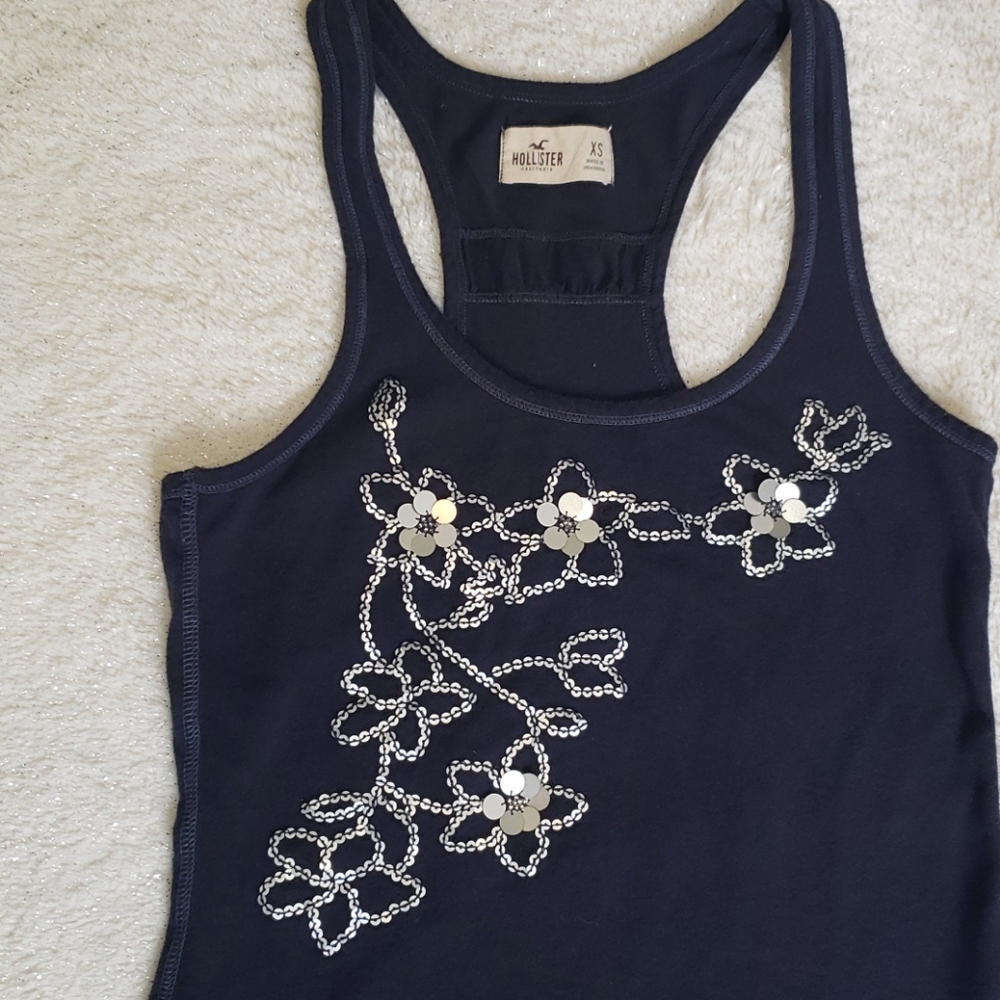 Hollister Embellished Navy Tank Top